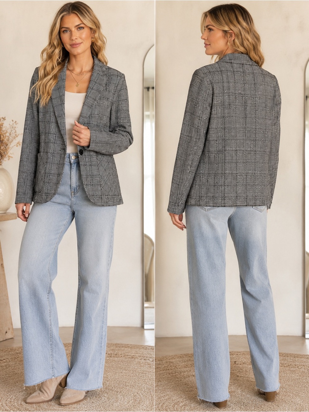 Altar’d State Black & White Plaid Blazer Large Collegiate Preppy
